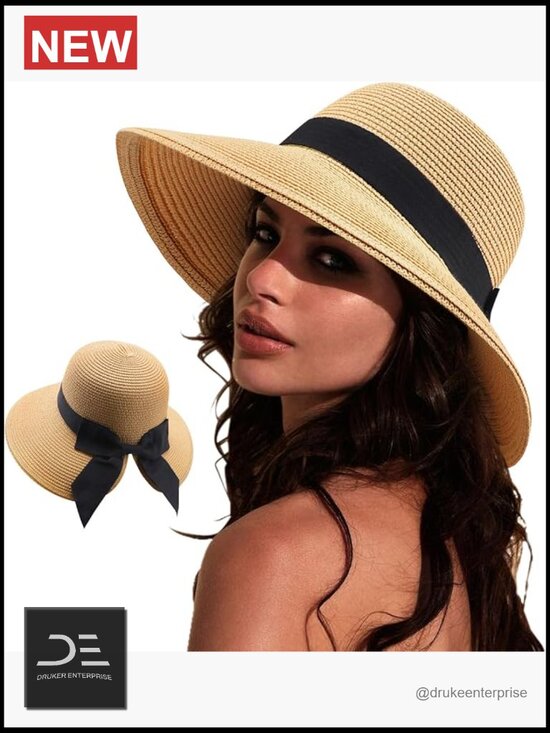 Foldable Wide Brim Paper Straw Sun Hat with Bowknot UPF 50+ main image 7